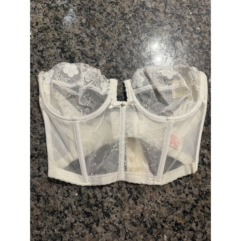 Lady Marlene Bustier Corset 34D White Lace Sheer Vintage 80s NWT NOS